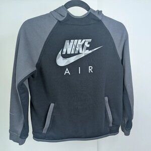 Vintage 90s Nike Air Boys Hoodie Size Medium Gray Black Red Tag Kangaroo Pocket